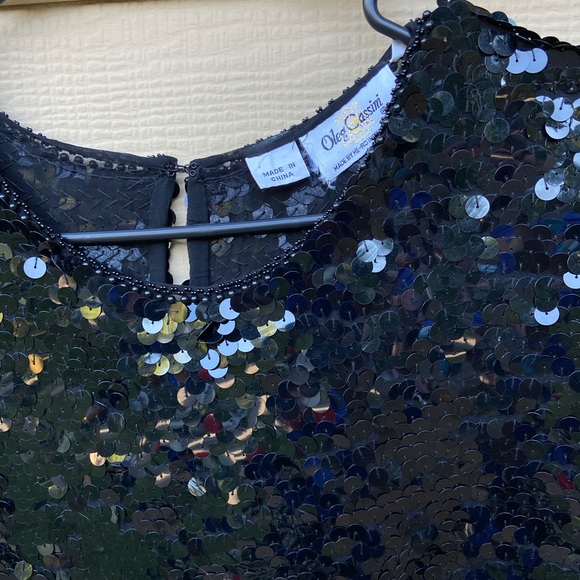 Oleg Cassini 100% Silk Sequins Evening Blouse Top Black - Picture 4 of 8